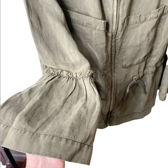 Sanctuary Olive Green Military Frill Ruffle Linen Utility Jacket Bell Sleeves S - Picture 8 of 14